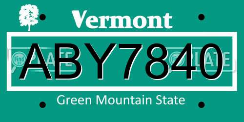ABY7840 Vermont License Plate