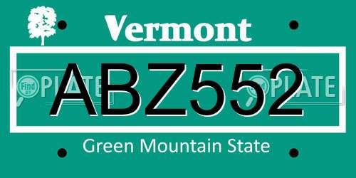 ABZ552 Vermont License Plate