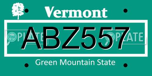 ABZ557 Vermont License Plate