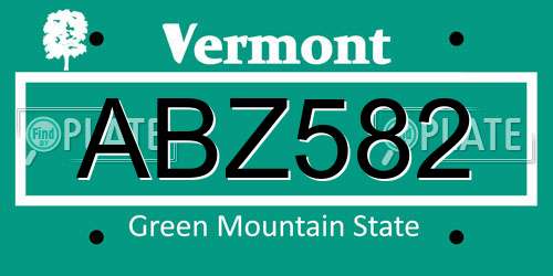ABZ582 Vermont License Plate