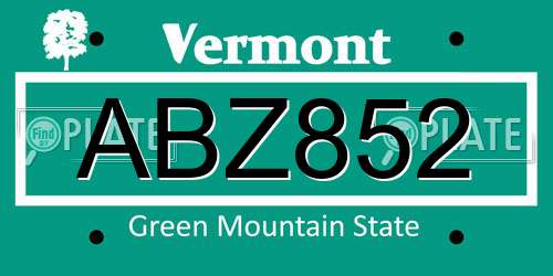 ABZ852 Vermont License Plate