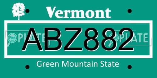 ABZ882 Vermont License Plate