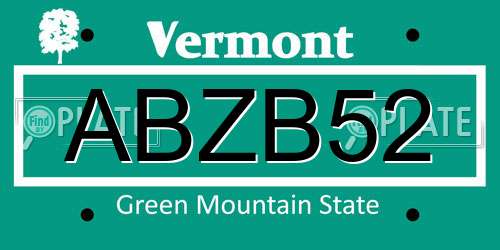 ABZB52 Vermont License Plate