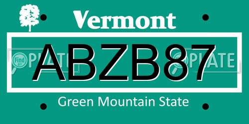 ABZB87 Vermont License Plate
