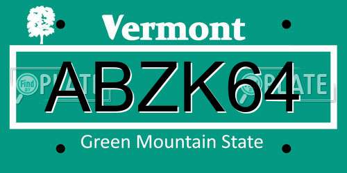 ABZK64 Vermont License Plate