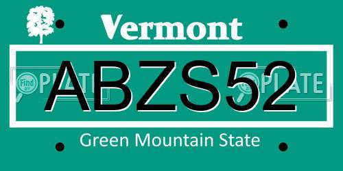 ABZS52 Vermont License Plate