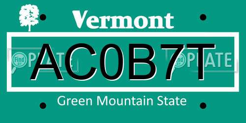 AC0B7T Vermont License Plate