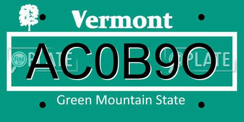 AC0B9O Vermont License Plate