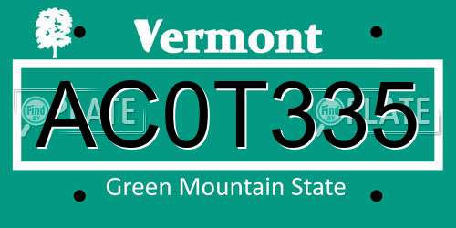 AC0T335 Vermont License Plate