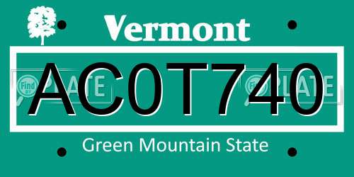 AC0T740 Vermont License Plate