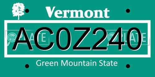 AC0Z240 Vermont License Plate