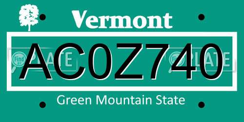 AC0Z740 Vermont License Plate