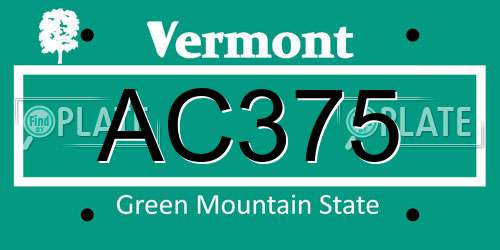 AC375 Vermont License Plate