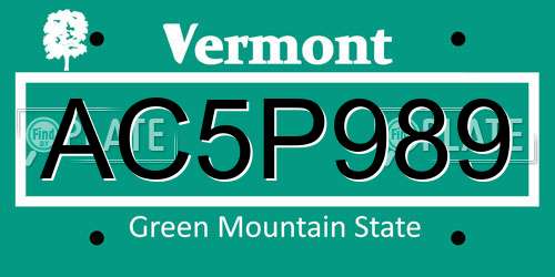 AC5P989 Vermont License Plate
