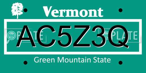 AC5Z3Q Vermont License Plate