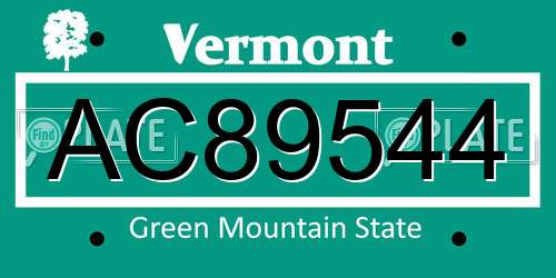 AC89544 Vermont License Plate
