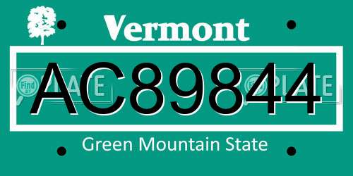 AC89844 Vermont License Plate