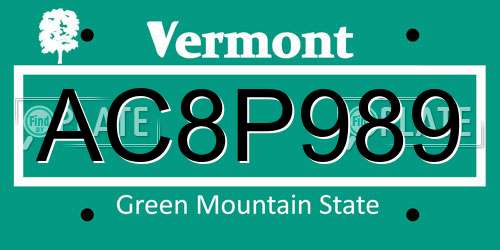 AC8P989 Vermont License Plate