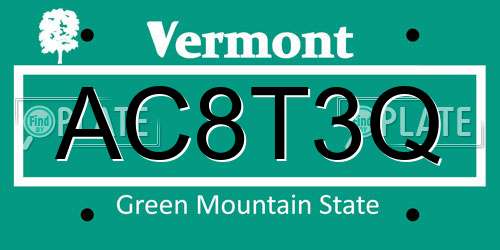 AC8T3Q Vermont License Plate