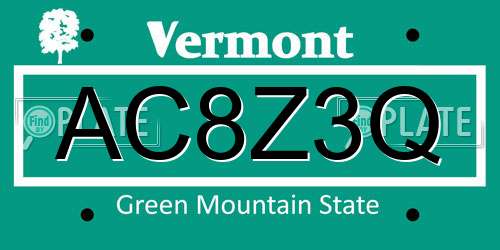 AC8Z3Q Vermont License Plate