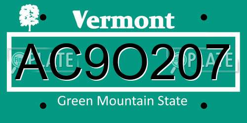 AC9O207 Vermont License Plate