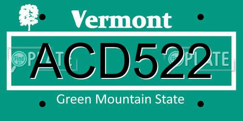 ACD522 Vermont License Plate