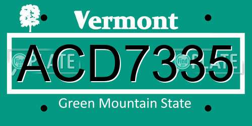 ACD7335 Vermont License Plate