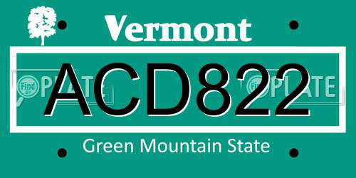 ACD822 Vermont License Plate