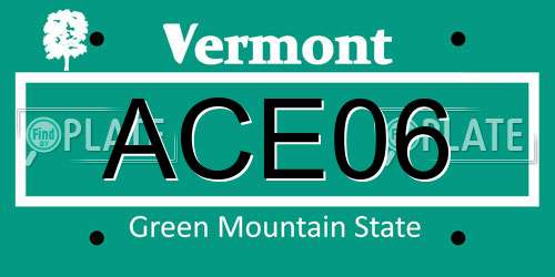 ACE06 Vermont License Plate