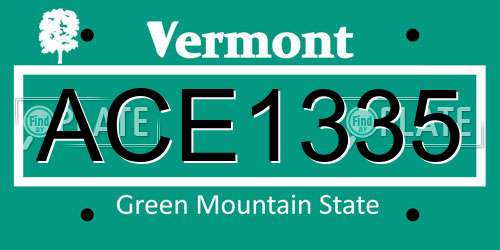 ACE1335 Vermont License Plate