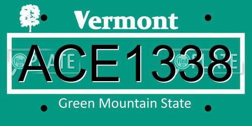 ACE1338 Vermont License Plate