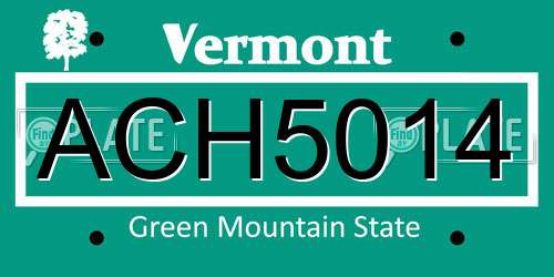 ACH5014 Vermont License Plate