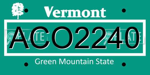 ACO2240 Vermont License Plate