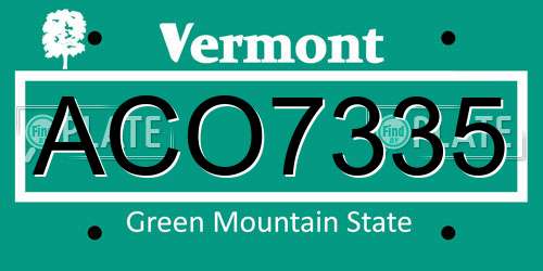 ACO7335 Vermont License Plate