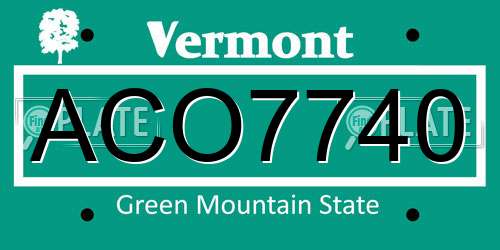 ACO7740 Vermont License Plate