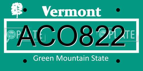 ACO822 Vermont License Plate
