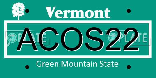 ACOS22 Vermont License Plate