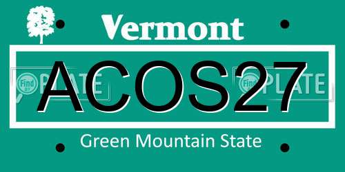 ACOS27 Vermont License Plate