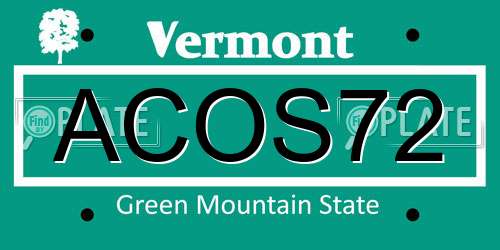 ACOS72 Vermont License Plate