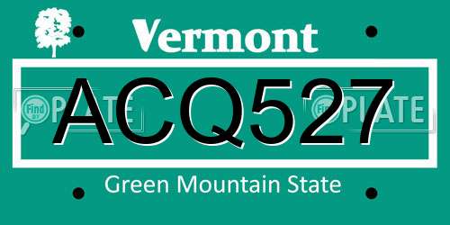 ACQ527 Vermont License Plate