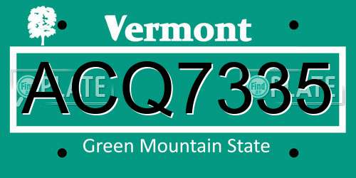 ACQ7335 Vermont License Plate