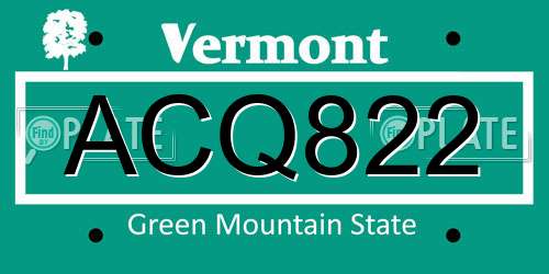 ACQ822 Vermont License Plate