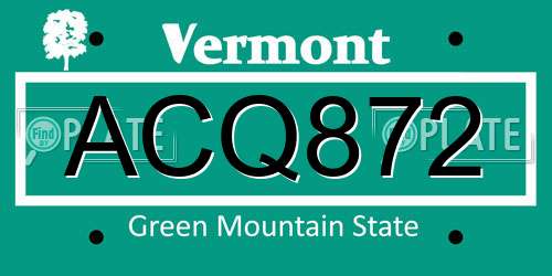 ACQ872 Vermont License Plate