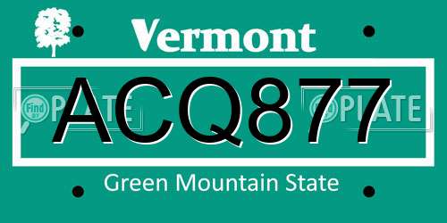 ACQ877 Vermont License Plate