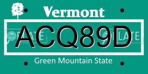ACQ89D Vermont License Plate