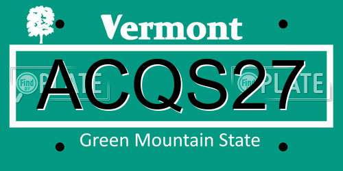 ACQS27 Vermont License Plate