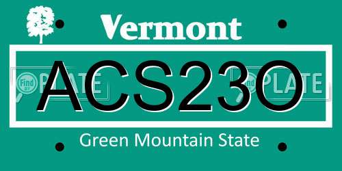 ACS23O Vermont License Plate