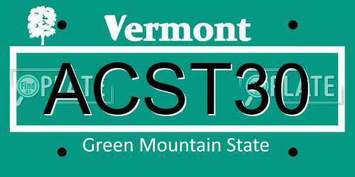 ACST30 Vermont License Plate