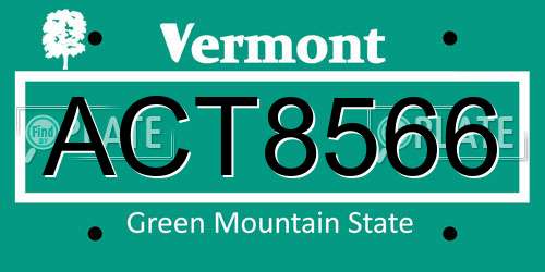 ACT8566 Vermont License Plate