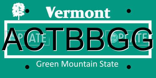 ACTBBGG Vermont License Plate